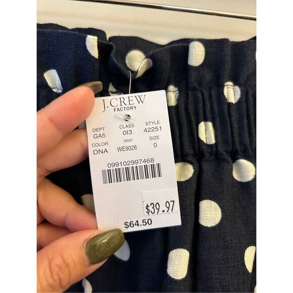 NWT J. Crew Polka dot linen blend Paperbag Waist mini skirt sz 0 Navy x white re - Picture 4 of 7